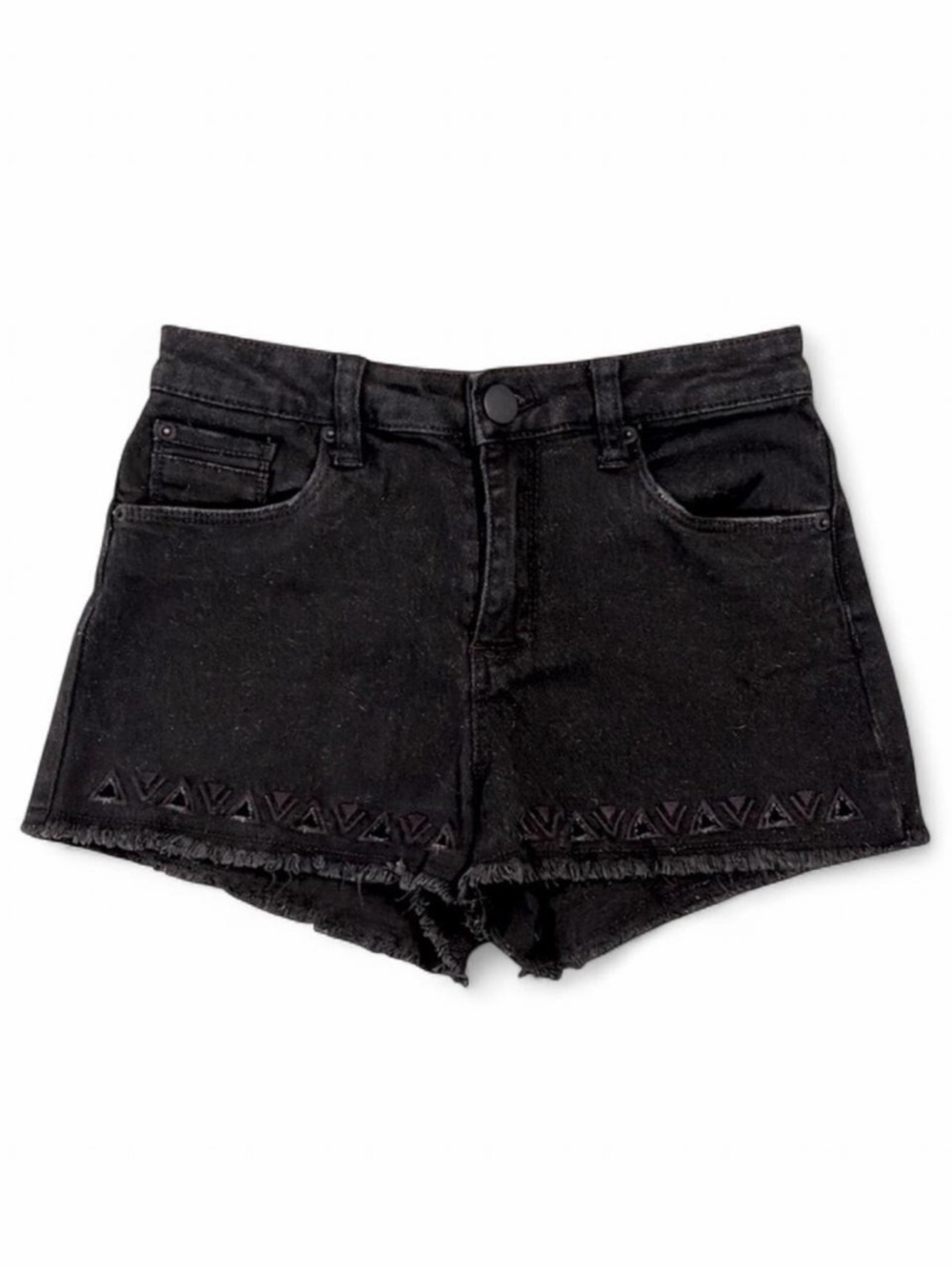 STS Blue Black Denim Embroidered Hem Cutoff Shorts 24